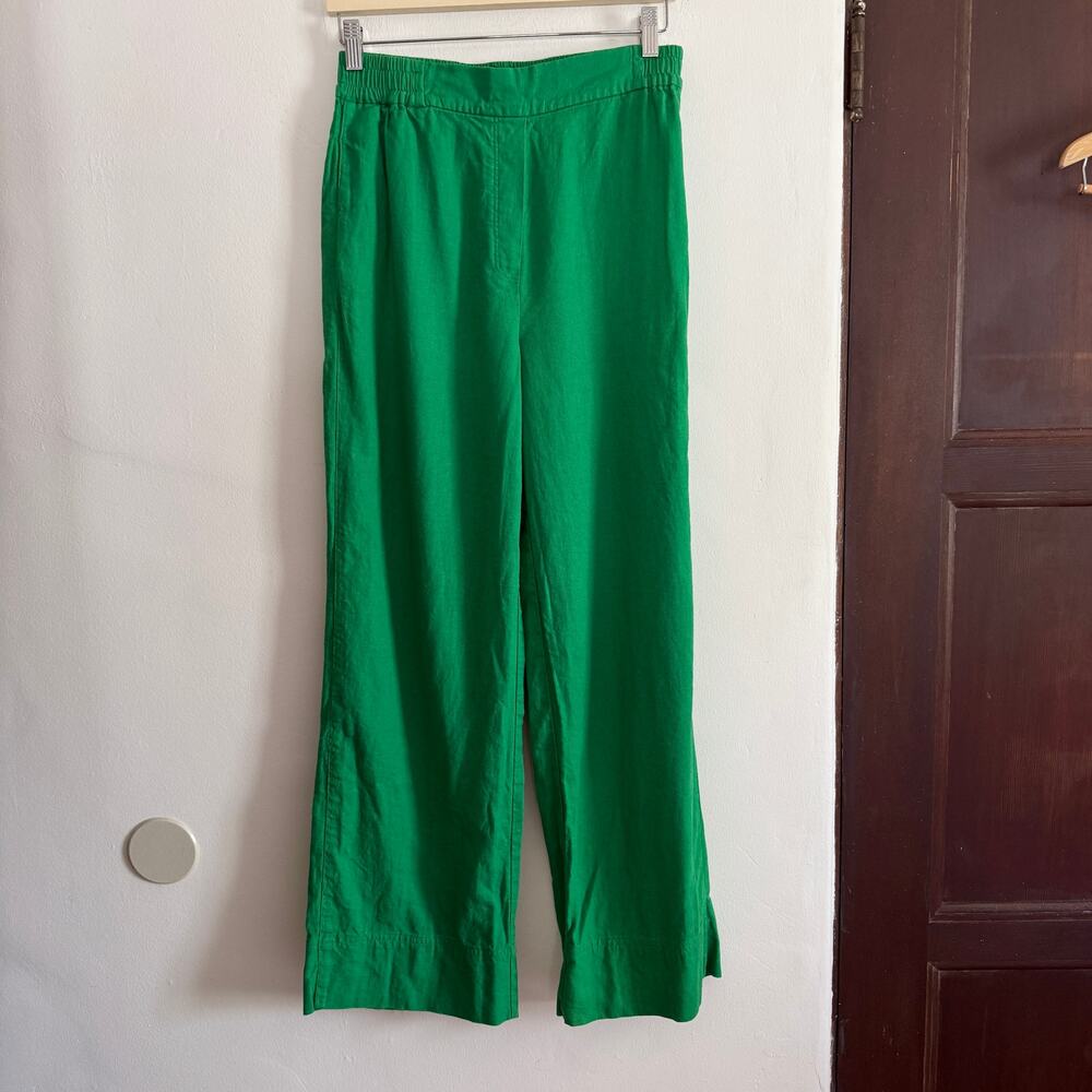 ZARA Kelly Green Linen Blend Wide Leg Trousers | Medium